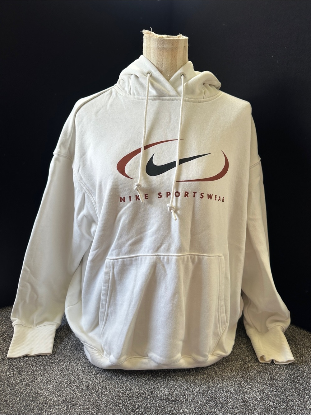 Nike Cream Hoodie with Maroon and Black Swoosh
